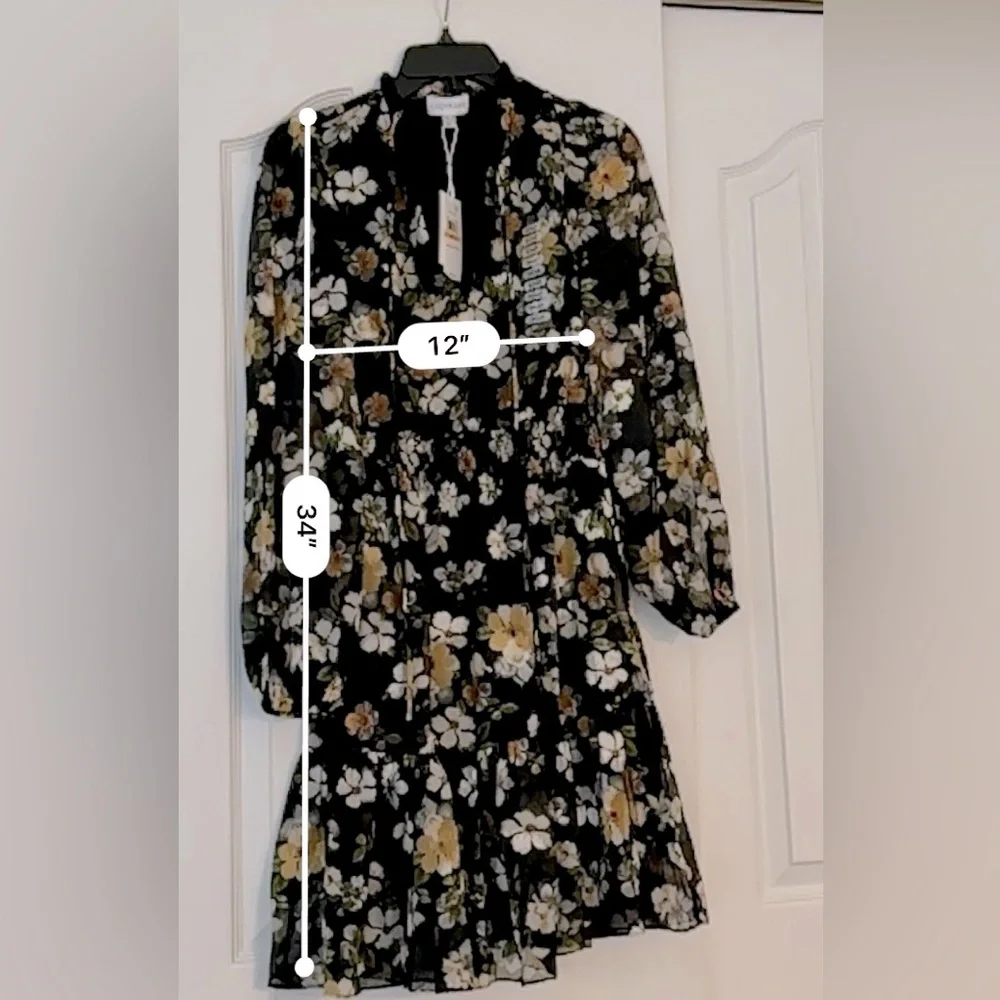 NWT Lucy Paris black Floral long sleeve lined dress women’s size small - Picture 2 of 4